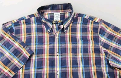 Brooks Brothers Short Sleeve Button Down Shirt Plaid Cotton Slim Non Iron  - L - Image 1 of 4