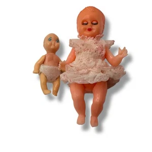 (Lot of 2) Miniature Sleepy Eye Baby Doll Dollhouse Celluloid? Tiny Mini 3" Read - Picture 1 of 9