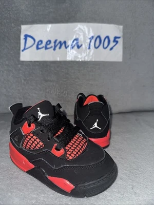 Toddler Air Jordan 4 Retro Athletic Shoes ‘Red Thunder’ BQ7670 016 - Size 8C - Image 1 of 4