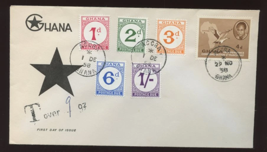GHANA 1958 POSTAGE DUES CHALKY PAPER SET on ILLUSTRATED FDC - Image 1 of 1