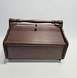 "Caja de coser de madera vintage cesta con doble bisagras mango superior 12x10x8,5""" - Imagen 1 de 8