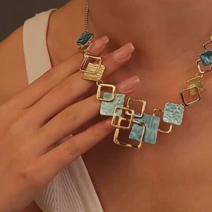 Vintage Necklace Bracelet Earrings Geometric Square Bracelet Party - Picture 1 of 16