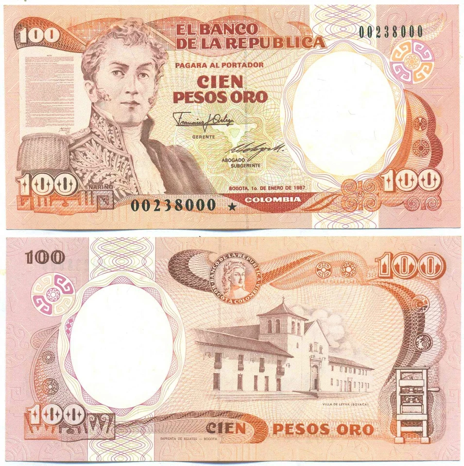 COLOMBIA NOTE 100 PESOS ORO 1.1.1987 REPLACEMENT P 426c UNC - Image 1 of 1