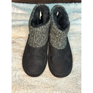 Airwalk Slipper Booties Cozy Knit Cuff Faux Suede Black Gray Women's Size 9 - Picture 1 of 11