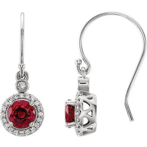 Chatham Lab Created Ruby & Diamond Halo-Style Earrings In 14K White Gold - Picture 1 of 2