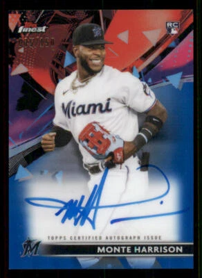 2021 Finest Autographs Blue Refractors #FAMH Monte Harrison /150 - Image 1 of 2