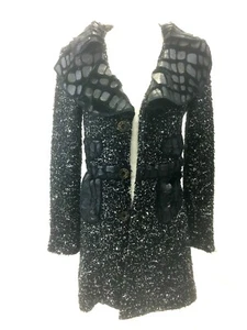 Keke L Shawl Collar Jacket Cardigan Black Gray Knit Fabric Art to Wear - Picture 1 of 10