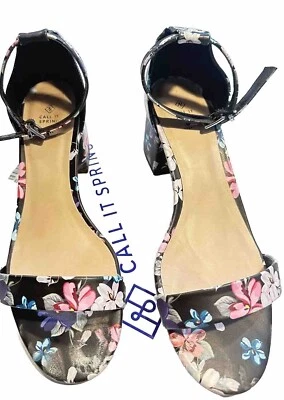Call it Spring Colorful Print Heels Size 6.5 with Ankle Strap Strap Adjustable - Image 1 of 4