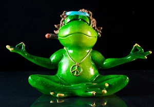 Decorazione rana con riccioli yoga pace segno giunto 18 cm figura meditata giardino - Foto 1 di 6