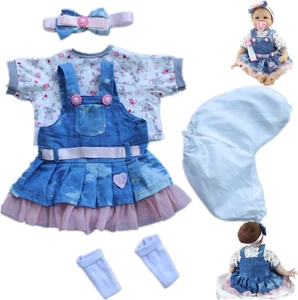 Reborn Baby Dolls Clothes Denim Skirt 5Pcs Set for 17-23 Inch Newborn Baby Doll - Picture 1 of 17