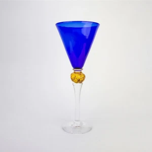 KONGSFOSS Wine Glass In Cobalt Blue & Yellow Made In Norway Mid-Century Style - Picture 1 of 7