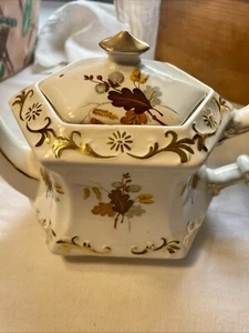 VINTAGE TEA POT ELLGREAVE IRONSTONE ENGLAND HEXAGONAL WOOD & SONS NEUTRAL COLORS - Picture 1 of 10