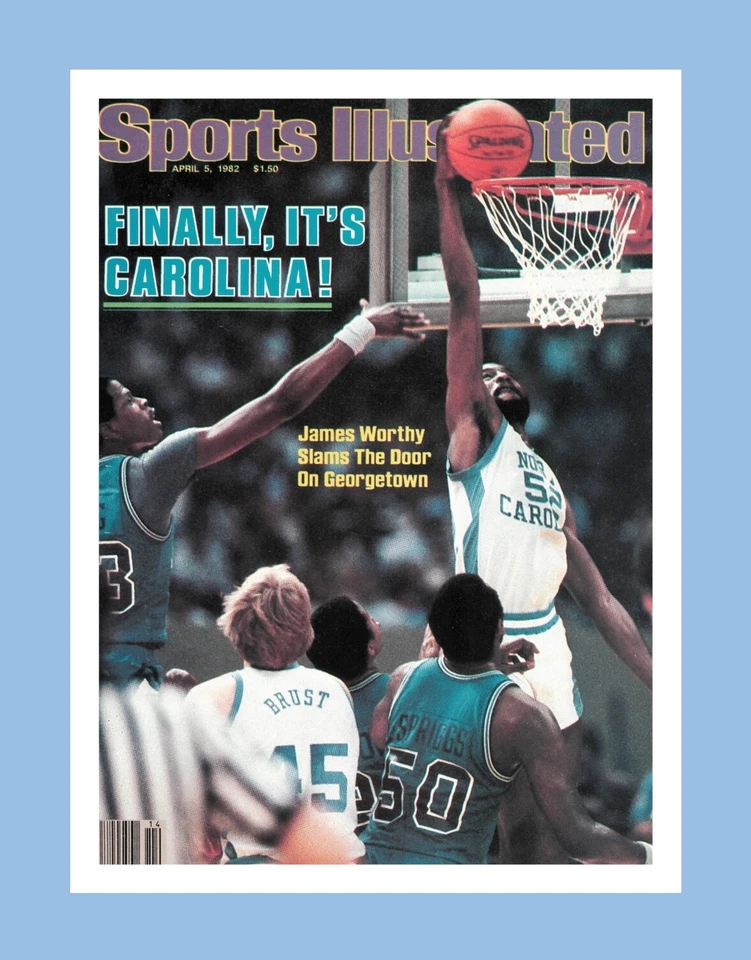 UNC TAR HEELS 1982 BASKETBALL CHAMPS MATTED PHOTO OF SPORTS ILLUSTRATED COVER - Image 1 of 1
