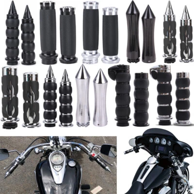 1" Motorcycle Chrome Black Hand Grips Handlebar for Harley Yamaha Honda Kawasaki - Image 1 of 4
