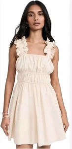 ANTHROPOLOGIE ENGLISH FACTORY Mini Abito L Romantico Popeline Avorio Smocked Ruffle - Foto 1 di 13