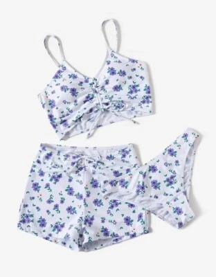 Womens Size 12-14 Swimming Costume 3 Piece Set Swimsuit Swimwear Ditsy Floral L - Image 1 of 3