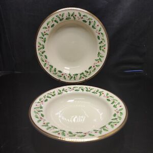 Lot Of 2 Lenox Holiday Berries Pasta / Soup Plate 9"
