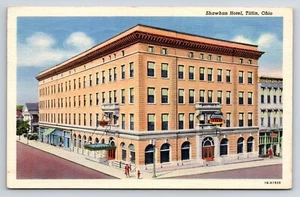 Postal Shawhan Hotel, Tiffin, Ohio, vista exterior, calle, gente - Imagen 1 de 2
