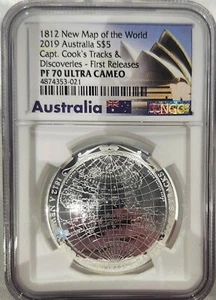 2019 NGC PF70 Silver Coin 1812 New Map of the World Captain Cook's Tracks Loc16 - Picture 1 of 2