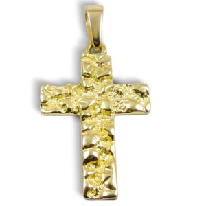 Solid 14K Yellow Gold Mens Nugget Cross Mens Gold Cross Pendant, 4.3 grams - Picture 1 of 8