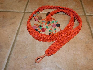 VINTAGE UNIQUE ELEGANT RED CORAL BEADS ADJUSTABLE BRAIDED BEADED WOMENS BELT - Picture 1 of 8