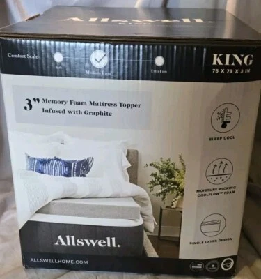 Cobertura de colchão KING Allswell 3" espuma com memória infundida com grafite média firme - Imagem 1 de 2