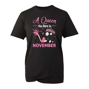 A Queen Was Born In November T-Shirt Happy Birthday Girl Queen Dimond Shoe Gift - Picture 1 of 3