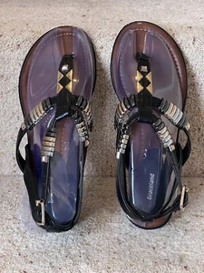 Sandalias Graceland para mujer negras/doradas/plateadas mezcla punta tanga tiras talla UK5 EU38 - Imagen 1 de 8