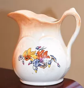 VICTORIAN ART NOUVEAU CERAMIC PITCHER NASTURTIUM FLORAL AIR BRUSH LUSTRE 8" H - Picture 1 of 12