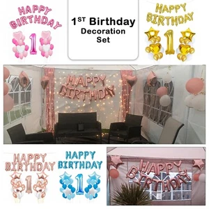1st Birthday Balloons Baby Boy Blue and Baby Girl Pink Babies Birthday Ballons - Picture 1 of 36