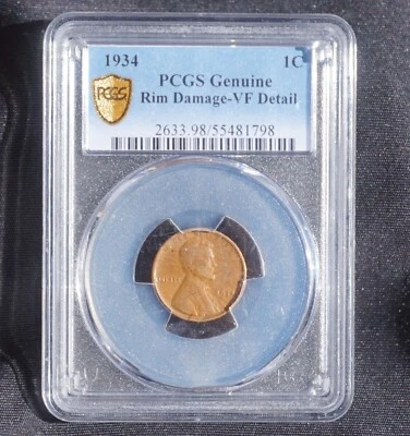 1934 "GENUINE " PCGS VF Detail  * LINCOLN Wheat Cent 1C $1,100+ - Image 1 of 3
