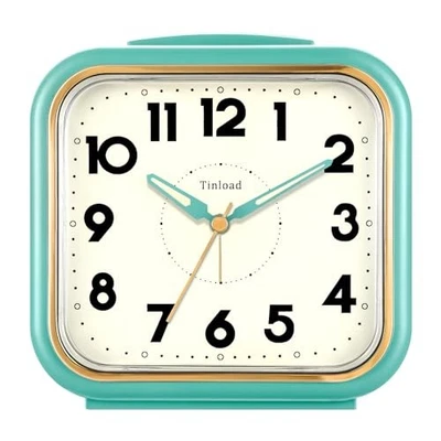 5.5" Large Analog Alarm Clock • Silent Non Ticking • Gentle Wake • Retro Green - Image 1 of 4