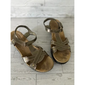 Clarks Collection Bronze Leder Keilabsatz Sandalen verstellbare Riemen Freizeit Größe 8 M - Bild 1 von 8