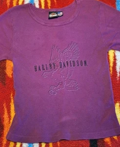 Vintage Harley-Davidson Thermo Langarm Damen Lila Bestickt Adler Lg - Bild 1 von 9