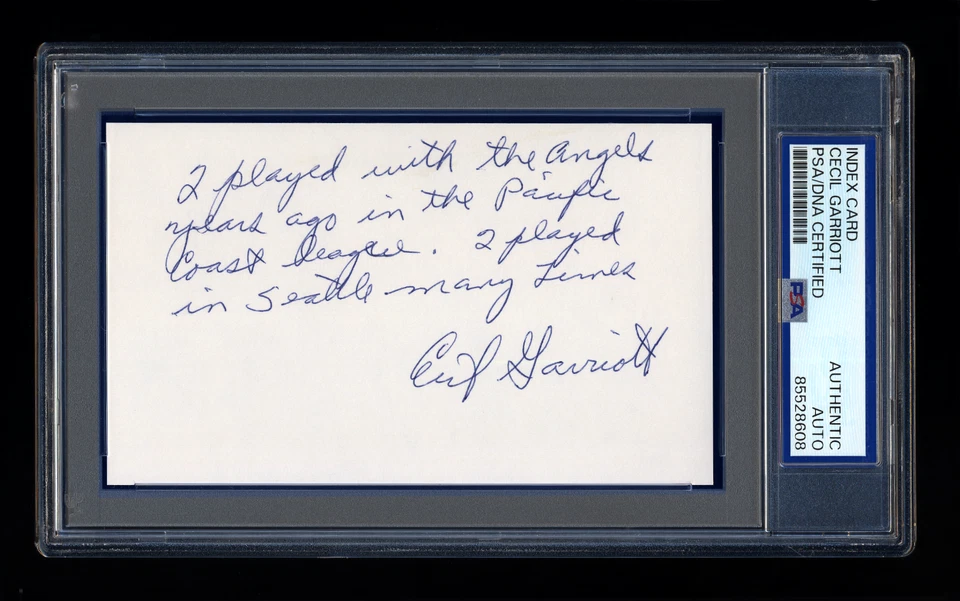 CECIL GARRIOTT SIGNED MINT INDEX CARD PSA/DNA CHICAGO CUBS LOS ANGELES ANGELS - Image 1 of 1
