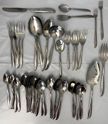 Oneida Twin Star 46 Piece Serving Pie Ladle Child Fork Spoon Stainless Flatware - Image 1 of 4