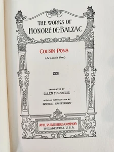Cousin Pons Honore De Balzac Antique 1901 Connoisseur Edition Hardcover Book - Imagen 1 de 16
