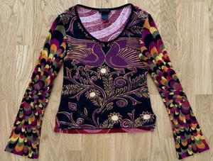 Vintage Custo Barcelona Long Sleeve Bird Print Women’s Size M - Picture 1 of 11