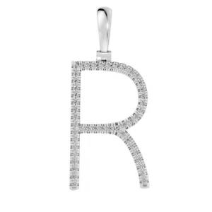 0.33Ct 100% Natural Round Diamonds Initial "R" Pendant White Gold- Ready To Ship - Picture 1 of 11