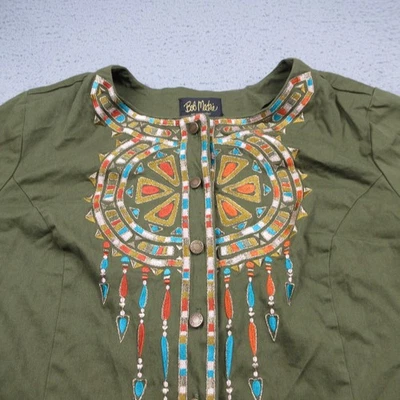 Top Bob Mackie para mujer 2X verde manga larga abotonada lino algodón usable arte Foto 1 de 4