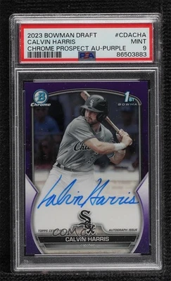 2023 Bowman Draft Chrome Prospect Purple Refractor Calvin Harris PSA 9 MINT Auto - Image 1 of 2