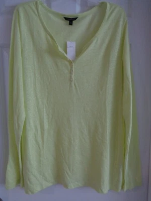 NUEVO CON ETIQUETAS Mujer BANANA REPUBLIC Amarillo-Verde LINO Manga Larga Top Camisa, XL Foto 1 de 4