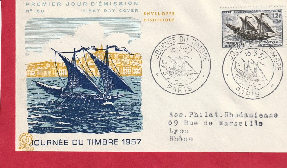 ENVELOPPE  1er JOUR FDC 1957  JOURNEE DU TIMBRE - Photo 1/1