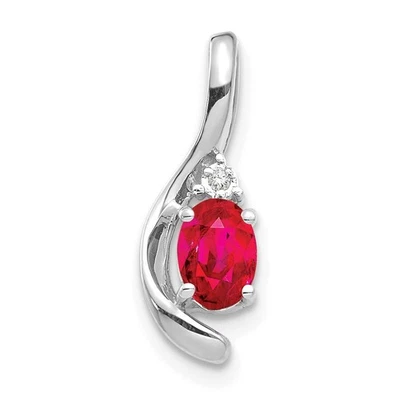 14k White Gold Oval July/Ruby and Diamond Pendant 0.67gm L-17 mm, W-6 mm - Image 1 of 3