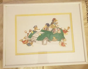 Vintage Gerda Bleeksma 10" x 14" Ducks Race Car Print Metal Frame - Picture 1 of 11