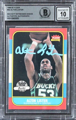 Bucks Alton Lister Signed 1986 Fleer #64 Card Auto 10! BAS Slabbed Rare! - Image 1 of 2