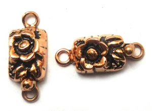 1 PC RECTANGLE FLOWER COPPER BOX CLASP 1 STRAND ANTIQUE COPPER 768 LFU-159 - Picture 1 of 1