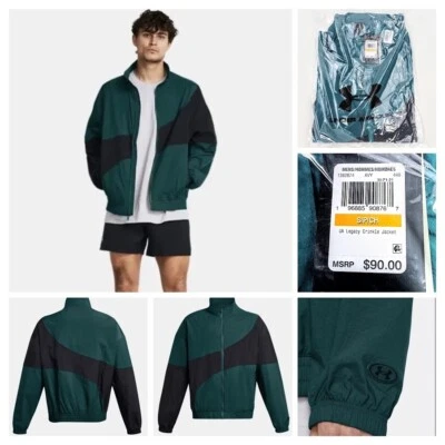 Chaqueta cortavientos Under Armour S para hombre negra/verde Storm UA Legacy Crinkle nueva Foto 1 de 4