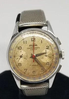 Reloj Pulsera J0075 Enicar Cronógrafo, Movimiento Valjoux 92, 17 Joyas, Funcionando. Foto 1 de 4