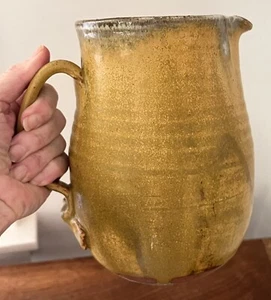 Vintage Mid Century Steinzeug Keramik Krug Gold gesprenkelt Glasur signiert Sherk - Bild 1 von 16